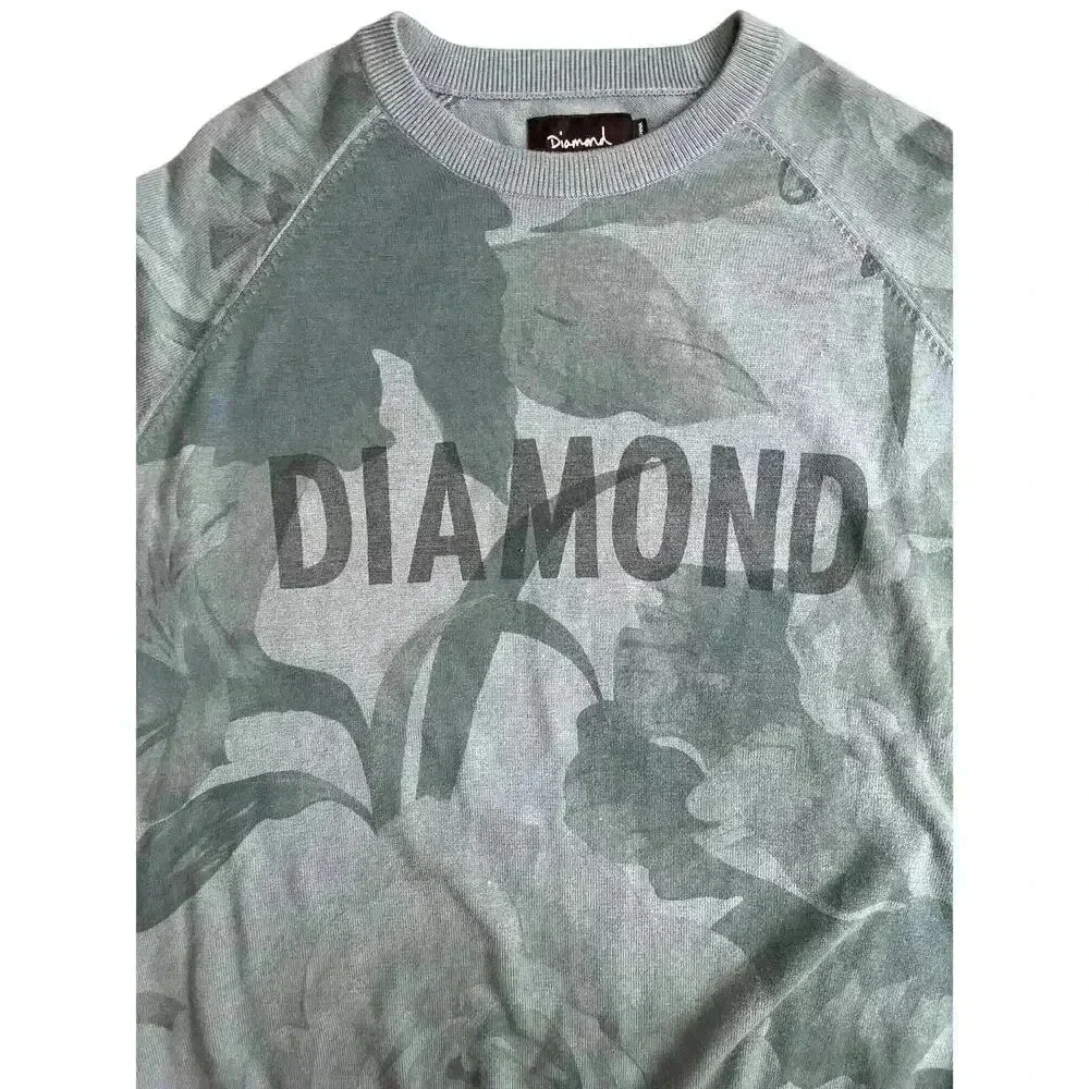 Diamond Supply Co Mens Large Crewneck Sweater Y2K Skater Blue Floral Logo - Picture 4 of 9